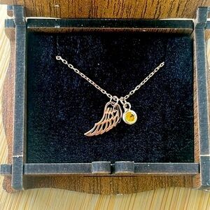 Brand New 925 Sterling Silver Rose Gold Angel Wing Necklace Citrine November